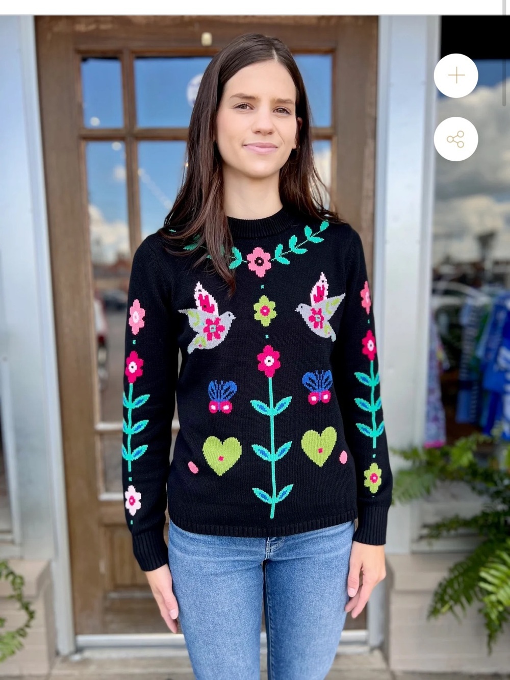 Tyler Boe Homespun Entarsia back button 100% cotton sweater small s floral